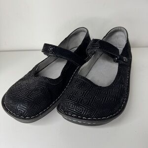 Alegria Belle Mary Jane Black Embossed Pattern Flats Shoes 40